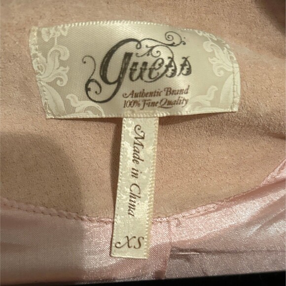 Guess Vintage Pink Suede Zip Up Motocycle Bomber Jacket Perforated Detail Y2K XS - Picture 12 of 14